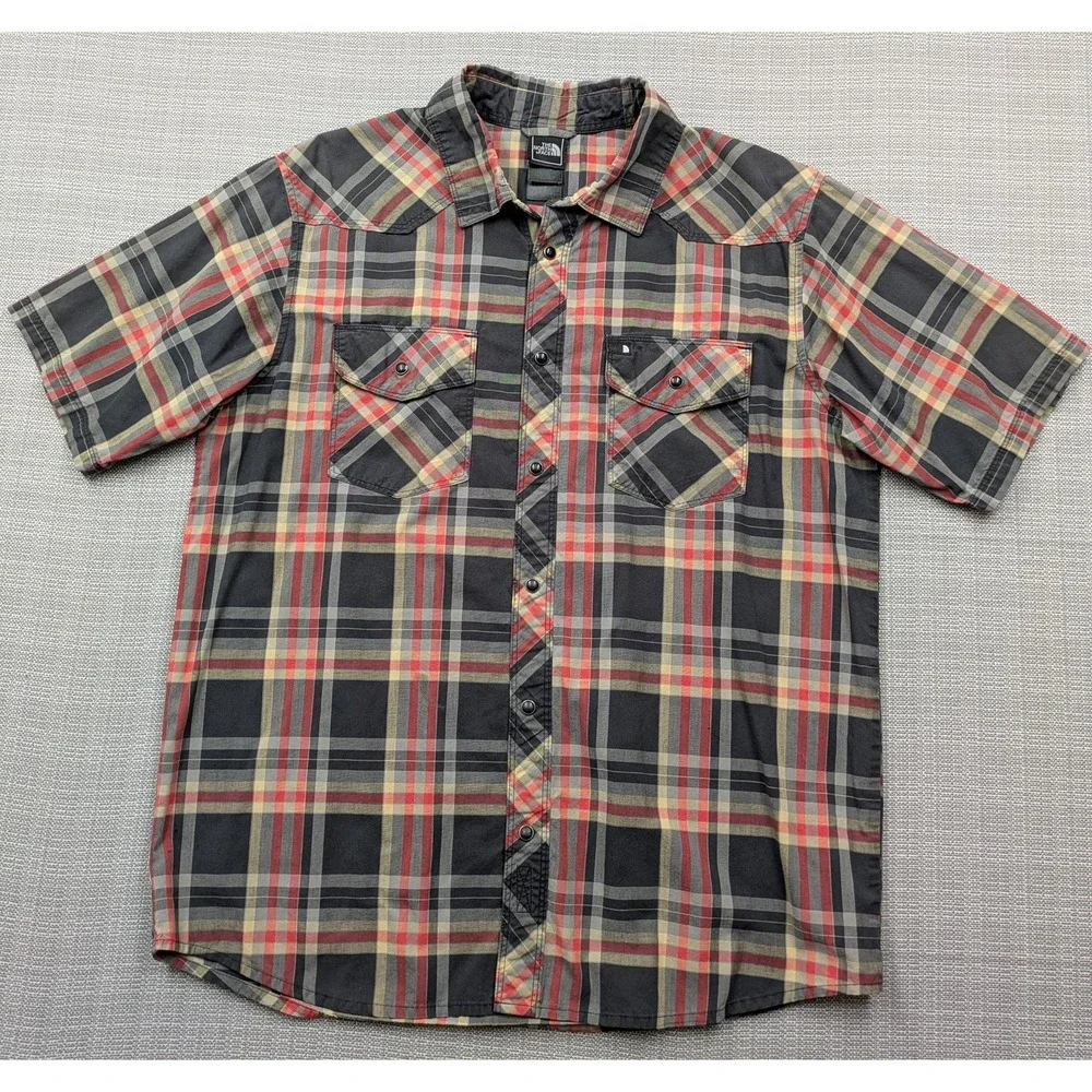 The North Face Shirt Mens Medium Multicolor Plaid Snap Front Short Sleeve Casual